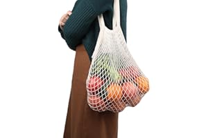 Reusable Produce Bags, Cotton Grocery Bags Mesh Produce Bags with Handle (Long Handle Bag)