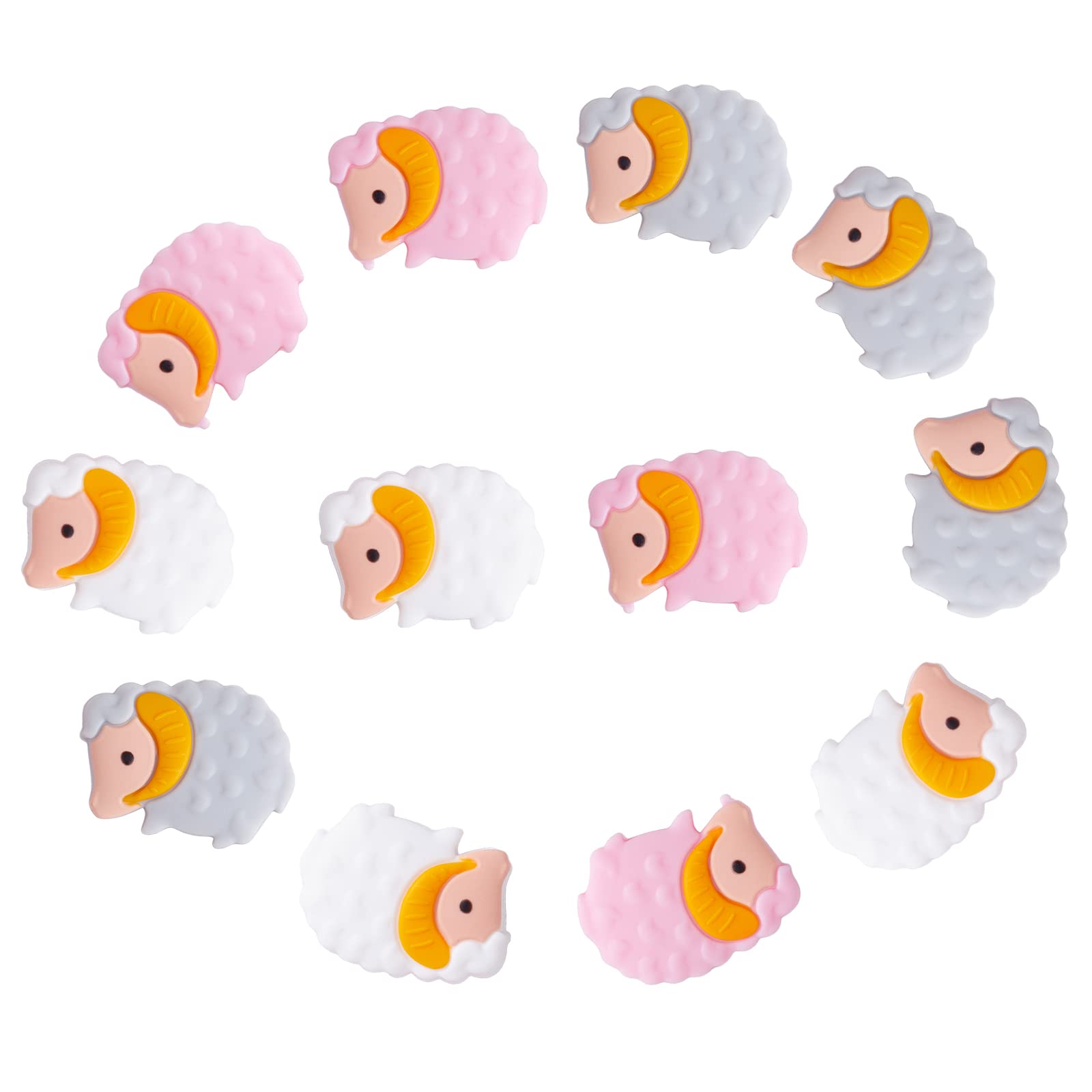 WEWAYSMILE 12pcs Mixed Round Geometry Silicone Beads, Silicone Bead Bulk, Mix Color Rubber Polygonal Bead, for Keychain Making Necklace Bracelet Craft DIY (Sheep) (Z)