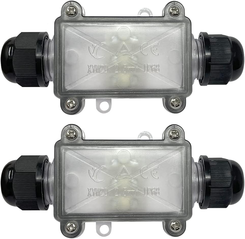 4vwin IP68 Waterproof Junction Box 2 Way Outdoor Cable Connector Max 10mm Cable