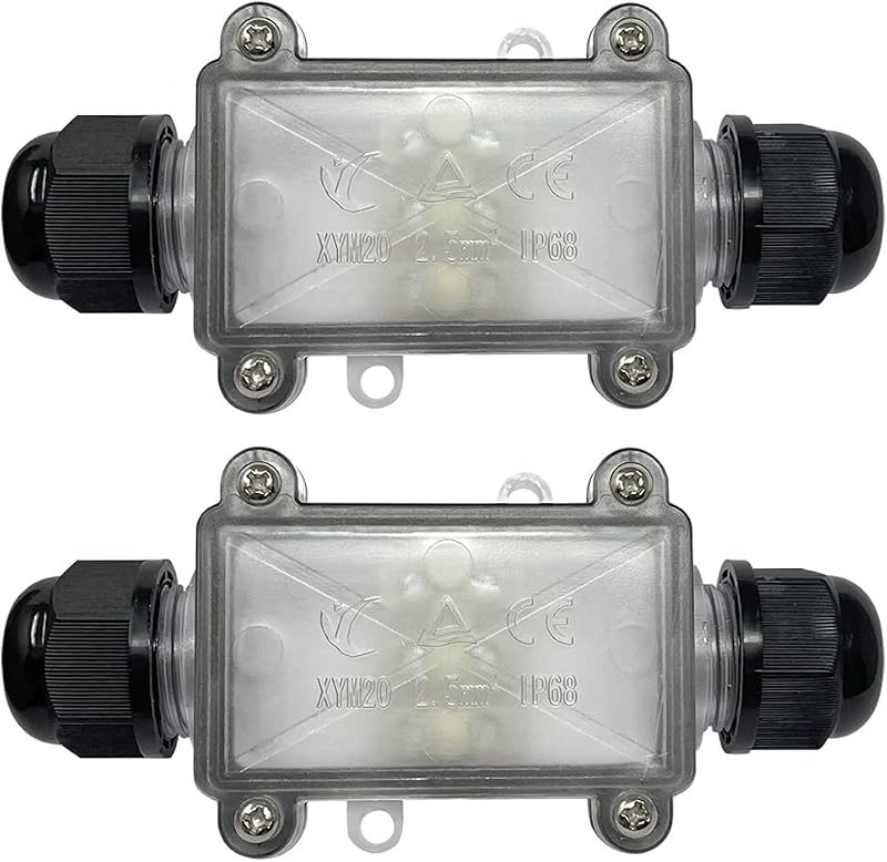 4vwin IP68 Waterproof Junction Box 2 Way Outdoor Cable Connector Max 10mm Cable