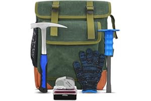 CKJSJ 5-Piece Set - Geological Rock Pick Hammer Kit, Backpack Portable Chisel and Pick Set, Suitable for Gold Mining, Rock Hounding, Exploration, and Fossil Excavation