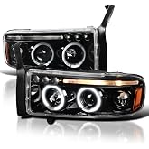 SPEC-D TUNING Jet Black LED Dual Halo Projector Headlights | For 1994-2001 Dodge Ram 1500/2500/3500