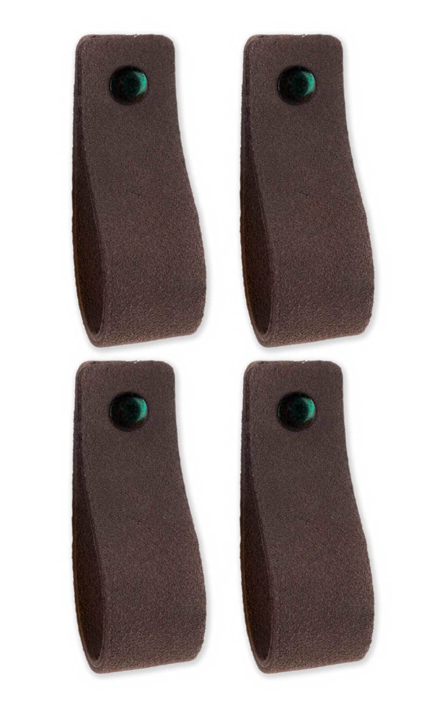 Brute Strength - Leather Handles for Furniture - Suede - Grey - 4 pcs - 16,5 x 2,5 cm - Cabinet Handle, Door Handle for Kitchen, Bathroom, cabinets, Dresser, Wood