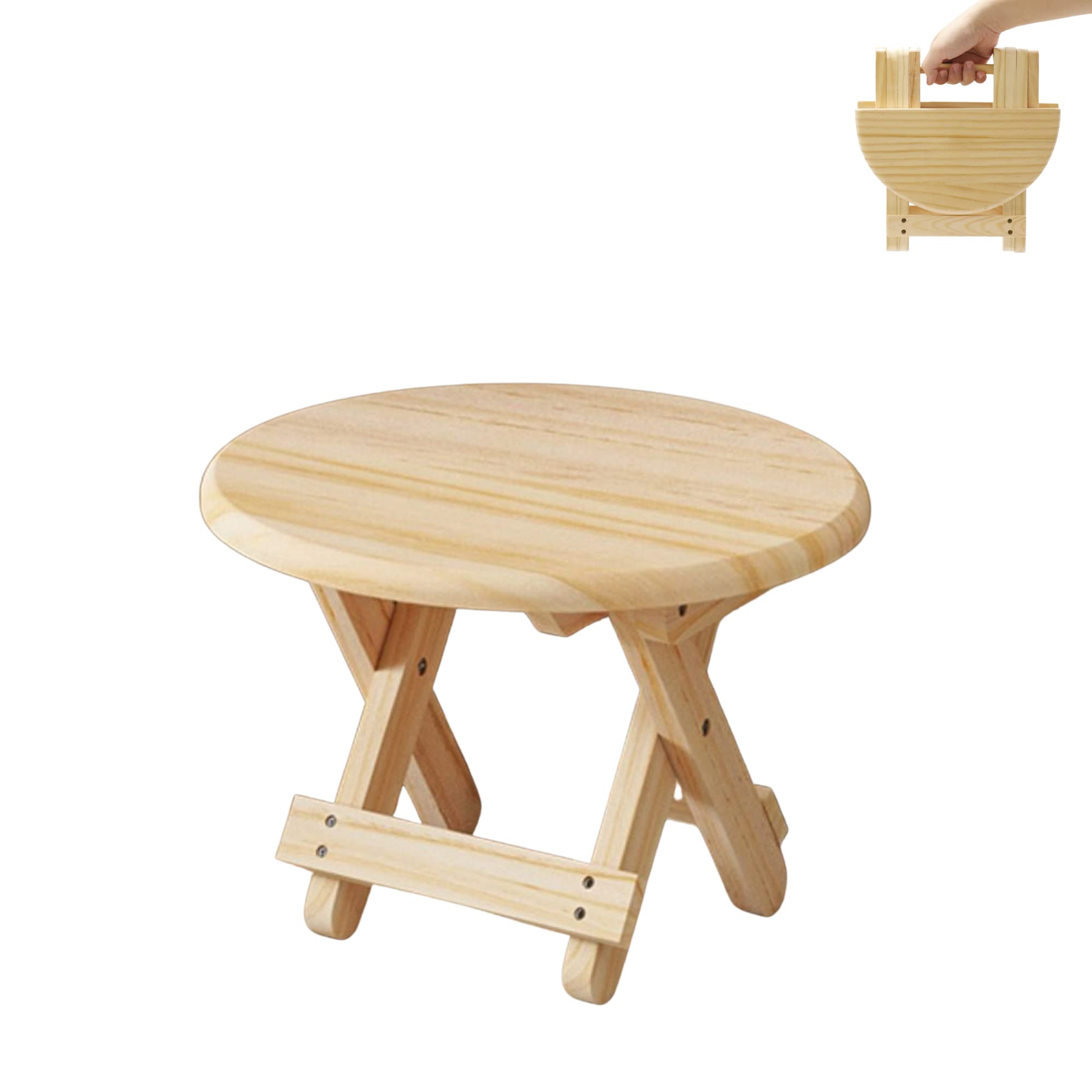 Folding Wood Step Stool. Portable Wooden Round Stool. Travel Bamboo Child Step, Footrest for Home, Bathroom, Kitchen, Garden, Office. Supports 90kg for Children and Adults.