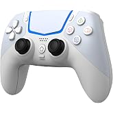 BETMI Wireless Controller for PS-5/Pro/Slim/PC, Hall Joysticks(Off-White) | Bluetooth Gaming Controller with LED Channel Light/Turbo/6Axis Gyro/Dual Vibration/Touchpad/3.5mm Audio Jack/Speaker Function