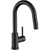 FORIOUS Black Bar Sink Faucet for Kitchen Sink, Modern Single Handle Kitchen Faucet with Pull Down Sprayer, Stainless Steel High Arc with Deck Plate for 1 or 3 Hole, Suitable for Bathroom RV Camper