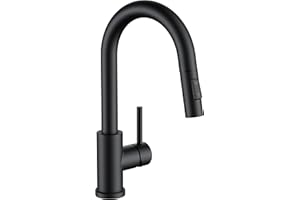 FORIOUS Black Bar Sink Faucet for Kitchen Sink, Modern Single Handle Kitchen Faucet with Pull Down Sprayer, Stainless Steel High Arc with Deck Plate for 1 or 3 Hole, Suitable for Bathroom RV Camper