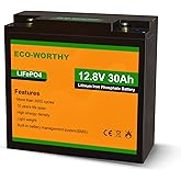 ECO-WORTHY 12V 30Ah LiFePO4 Lithium Battery, Built-in 30A BMS, 10 Years Lifetime, Deep Cycle Battery for Trolling Motor, Fish