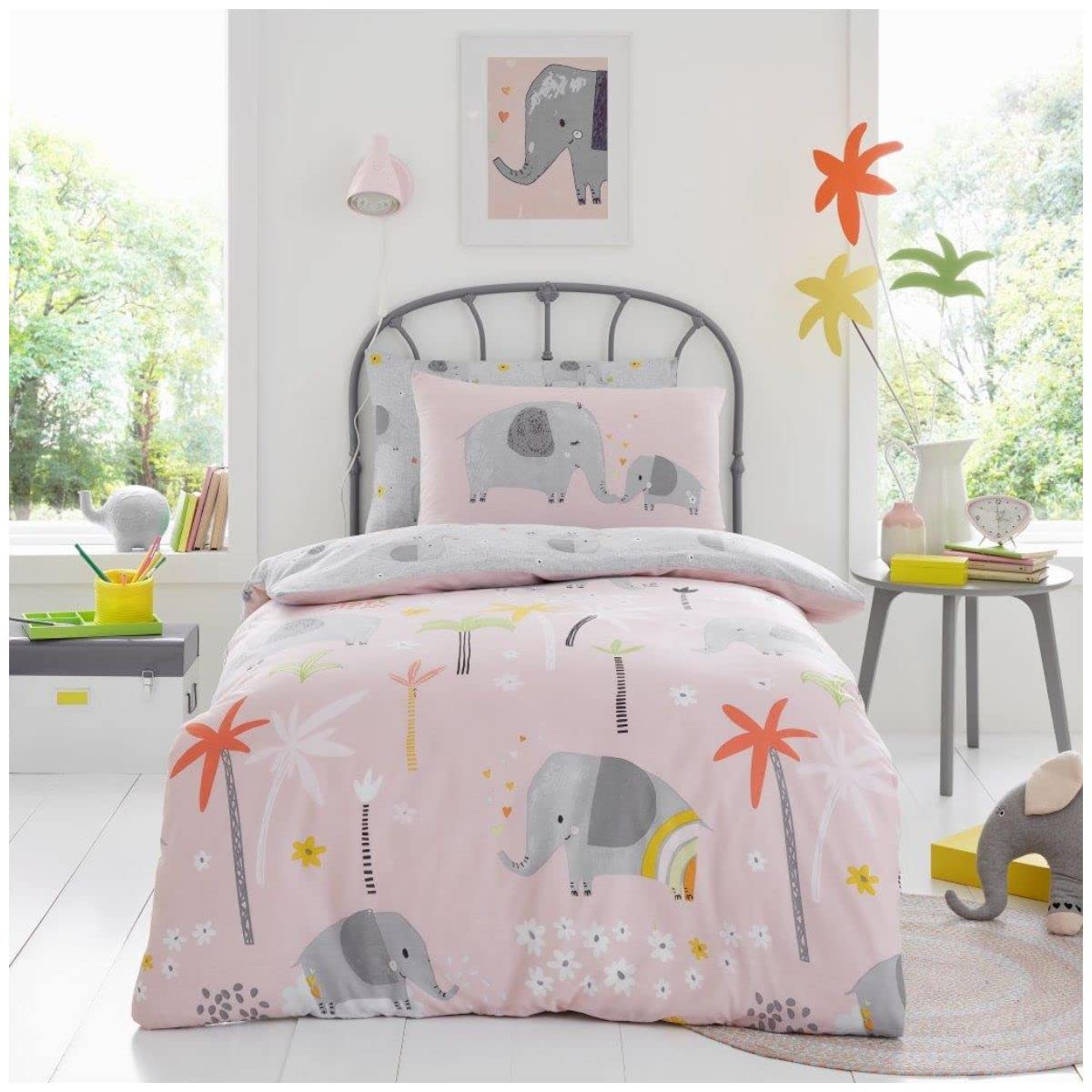 GC GAVENO CAVAILIA Kids Printed Duvet Cover with Matching Pillow Case, Easy Care Children Bedding, Polycotton, Elephant Friends, Single