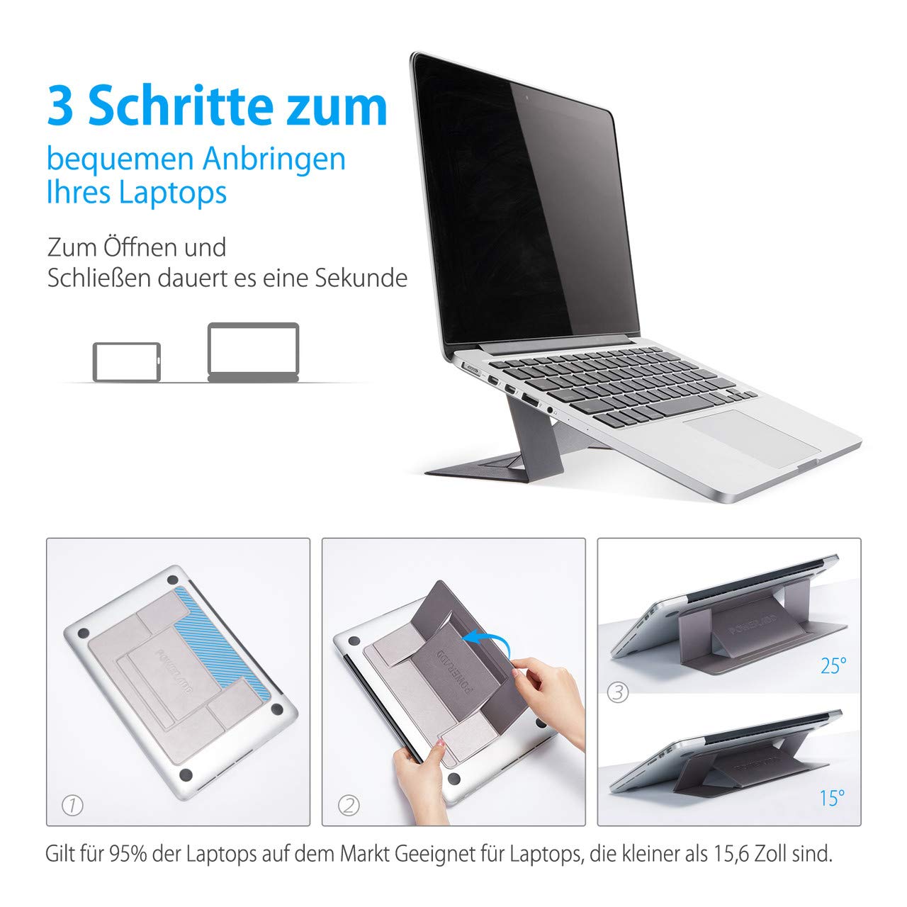POWERADD unsichtbarer Laptopständer Invisible Notebook Ständer verstellbar, Tragfähigkeit bis 10kg, ideal für unterwegs, grau