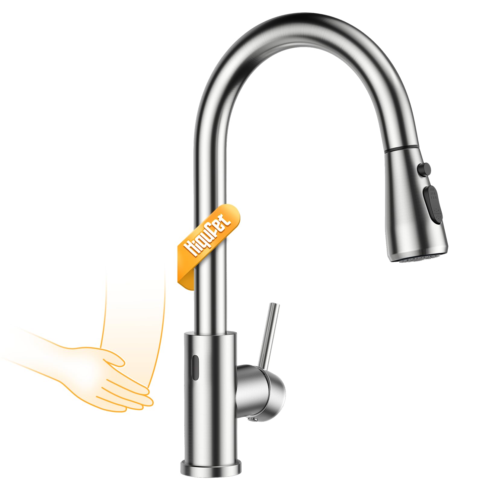 Hiqufet Touchless Kitchen Sink Faucet with Pull Down Sprayer, Stainless Steel Smart Motion Sensor Faucet for Pot Filler, Farmhouse Camper Bar Sink Laundry Room, Brushed Nickel Image Hiqufet Touchless Kitchen Sink Faucet with Pull Down Sprayer, Stainless Steel Smart Motion Sensor Faucet for Pot Filler, Farmhouse Camper Bar Sink Laundry Room, Brushed Nickel Image