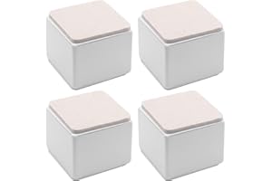 Bonsicoky 4 Pcs Self-Adhesive Furniture Bed Risers, Square Heavy Duty Carbon Steel Table Sofa Risers Adds 2" Height with Felt Pad,White