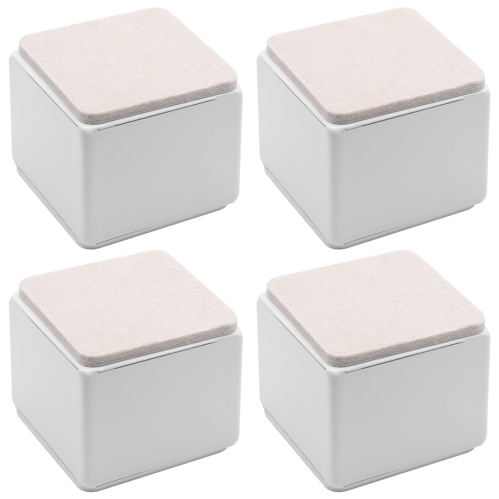 Photo 1 of Bonsicoky 4 Pcs Self-Adhesive Furniture Bed Risers, Square Heavy Duty Carbon Steel Table Sofa Risers Adds 2" Height with Felt Pad,White