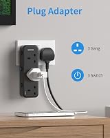 Mscien 3 Way Plug Adapter Individually Switched Black Socket Extender view 2