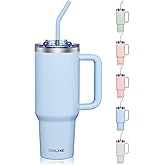 COKTIK 40 oz Tumbler With Handle and Straw, Insulated Tumbler With Leakproof Lids, Stainless Steel|BPA-Free, Cold for 24 H (Silent Sky)