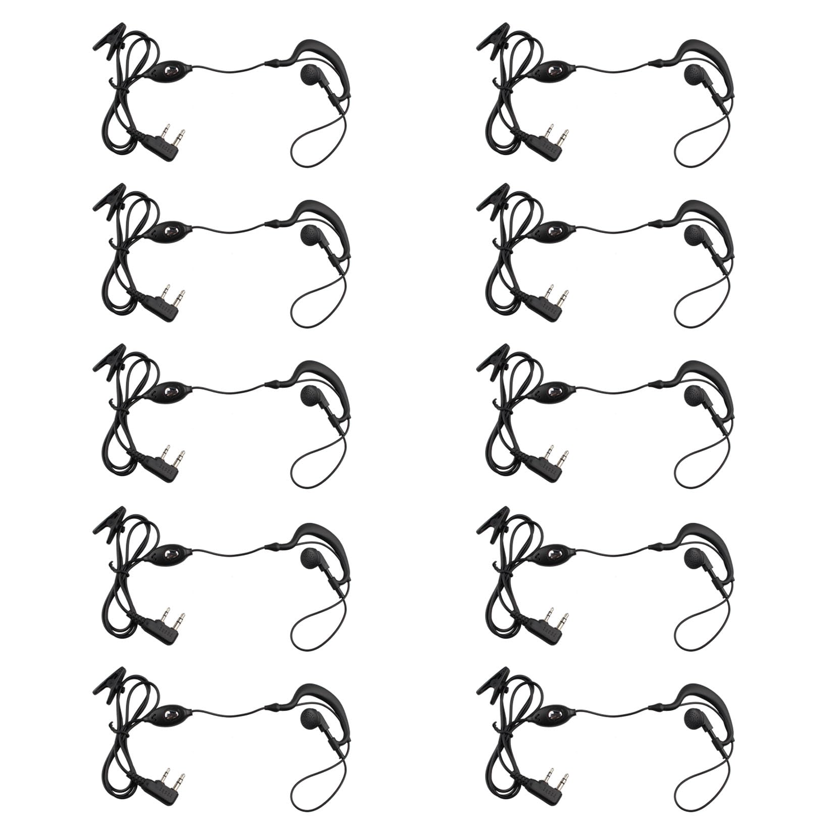 Jopto 10pcs Walkie Talkie Headset 2 Pin C-Type Earpiece with PPT Button Mic Two Way Radio Earphone Compatible with Baofeng BF-888S BF88E UV5R Kenwood Proster Radioddity eSynic HYT Olywiz WOUXUN