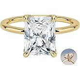 VISDIV 3CT 925 Sterling Silver Engagement Rings Radiant Cut AAAAA Cubic Zirconia CZ Wedding Promise Bands For Women Solitaire Simulated Diamond Silver/Gold Size 5-10