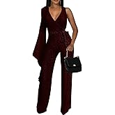 sexycherry Formal Jumpsuit for Women Dressy Elegant Long Straight Pants Jumpsuits for Party Club with Zipper