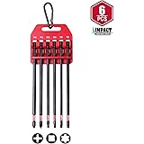 Protorq Long Impact Bit Set W/clip, 2 Phillips, 2 Square, T25 TORX, 6-Inch Length, 6-Piece,Industrial Strength, 1/4" Hex Shank