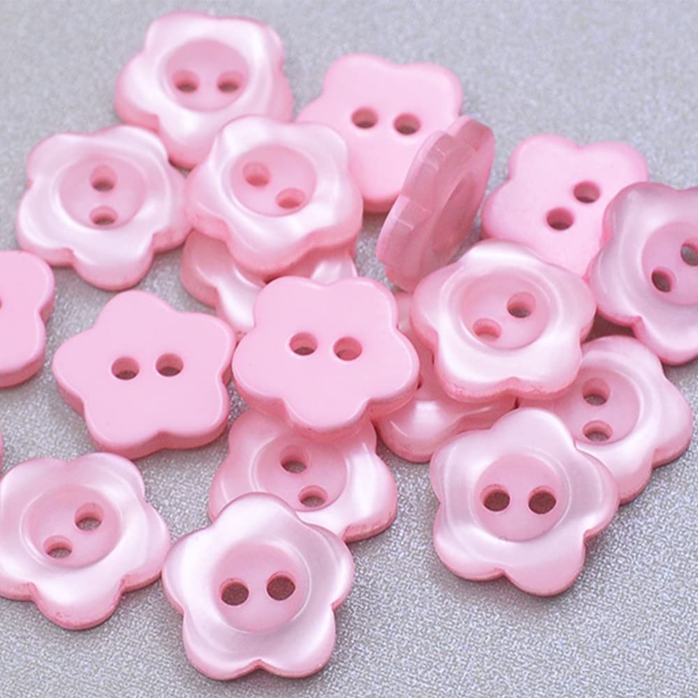 100 Pcs Pink Pearlescent Buttons 2 Hole Flower Resin Button Sewing Buttons for Baby and Kids Knitting Cardigans DIY Handmade Sewing Crafting Decoration — image 1