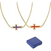 LGBOTMC Two pieces Gold Cross Necklace Set, Box Chain, Red and Blue Enamel, 2 Piece Religious Jewelry,for gift box
