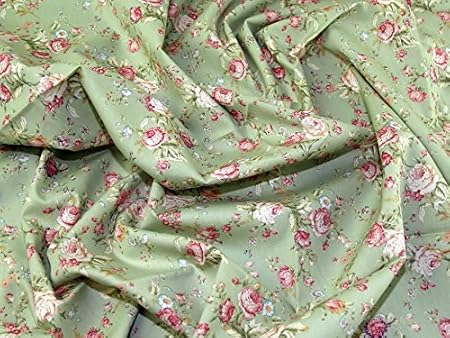 Vintage-Stil Blumen Druck Baumwolle Popeline Stoff Grün – Meterware