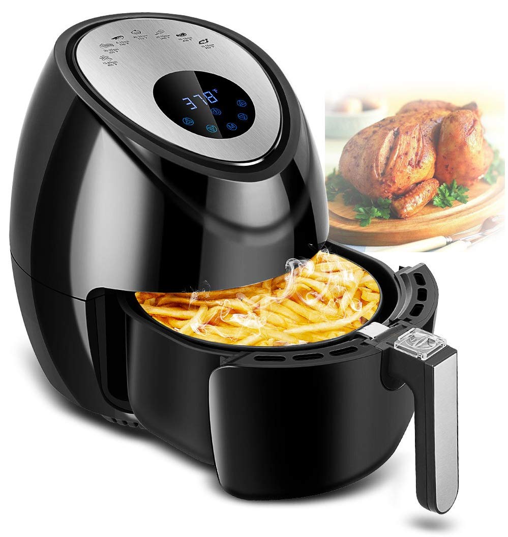 Air Fryer Electric 3.8QT XL Oil Free Low Fat + Cookbook, Digital LED Touch Air Fryer 7 Cooking Presets Menu - Dishwasher Safe Fry Drawer with 5-Piece Accessories 1500W