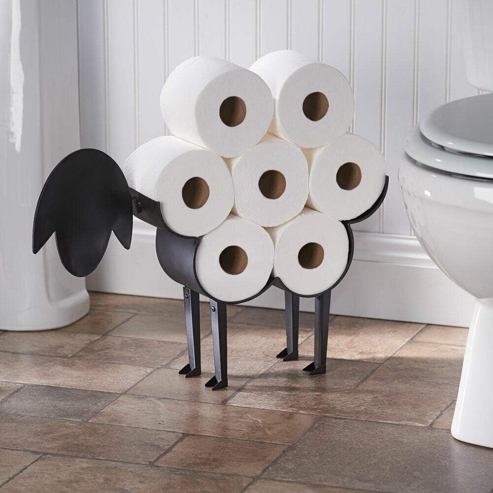 AVGDeals Sheep Decorative Toilet Paper Holder - Free-Standing Bathroom Tissue Storage | Stand is Made of Attractive Black Powder-Coated Metal.