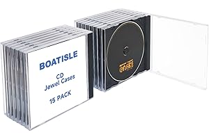 BOATISLE Standard Single Clear CD Jewel Case - Pack of 15, cd holder case with Assembled Black Tray