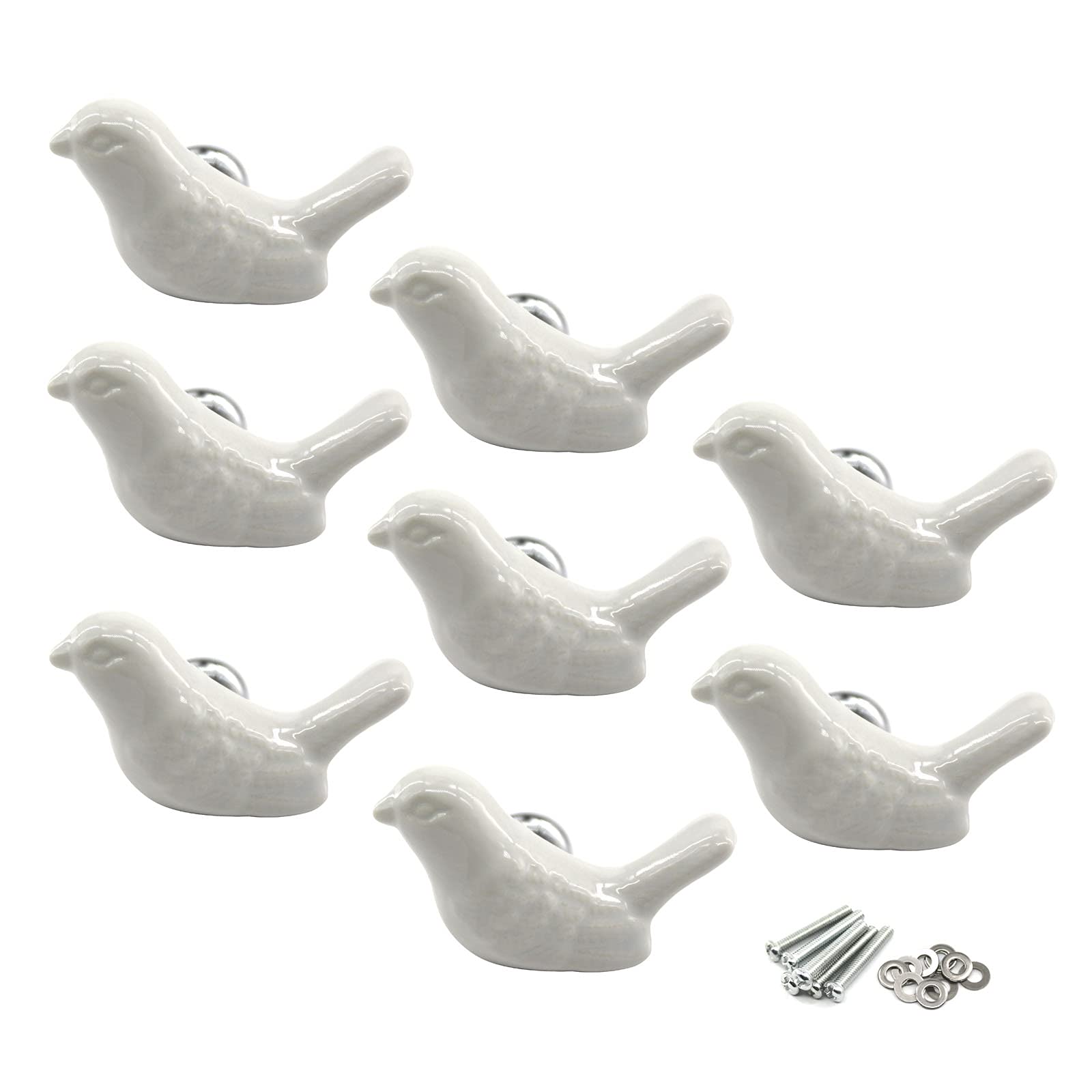 Zerniple White Ceramic Handle Pull Door knobs Cabinet Handles for Children's Room (8 Pieces)