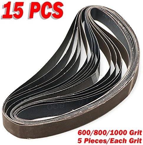 15PCS 1"x30" Sanding Sander Belts 600 800 1000 High Grit Polishing Aluminum Oxide(Dark Red)