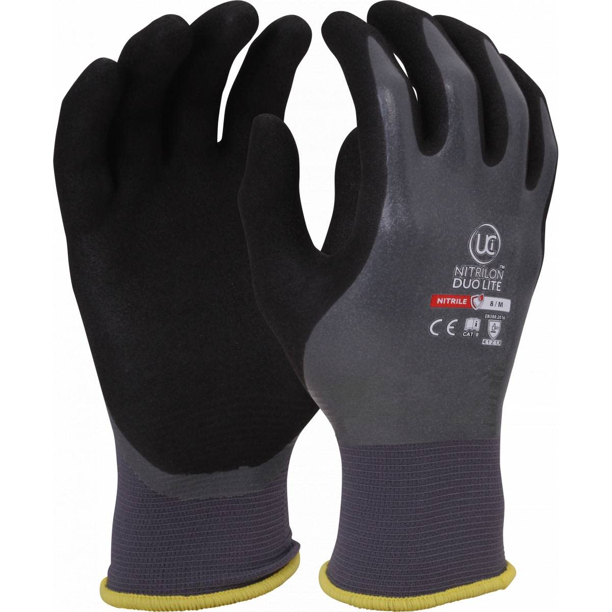 UCI Nitrilon Duo-Lite Fully Double Coated Nitrile Waterproof 18gg Grip Gloves (9 / Large)
