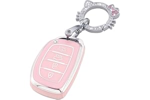 Pangpai Pink Key Fob Cover for Hyundai, Soft TPU Key Case Protection with Bling Keychain Fit for lantra Ioniq Sonata Tucson Elantra GT