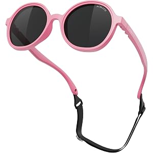 Toddler Round Sunglasses with Strap for Little Kids Girls Boys Age 2-5 | Baby Sun Glasses, Circle, UV Protection, for Summer