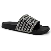 FUNKYMONKEY Women's Slides Rhinestone Glitter Slip On Footbed Platform Sandals