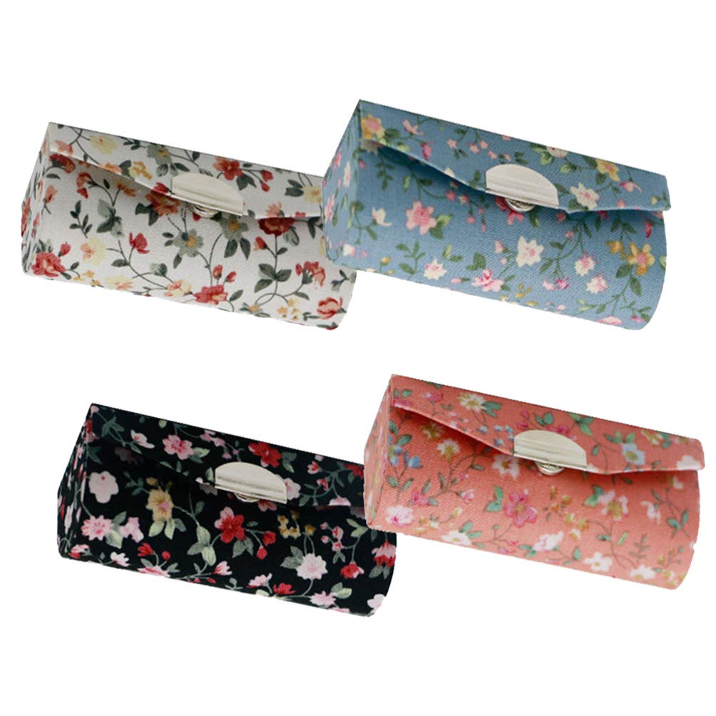 Beaupretty Purse Holder Floral Lipstick Case Holder with Mirror Embroider Design Travel Lipstick Storage Box Organizer for Women,4pcs(Color） Vintage Lipstick Holder