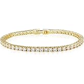 MOFEIJEW 14K White/Yellow Gold Plated Cubic Zirconia Classic Tennis Bracelet for Women 3mm CZ stones,adjustable size 6-7.5 inch,elegant Tennis Chains