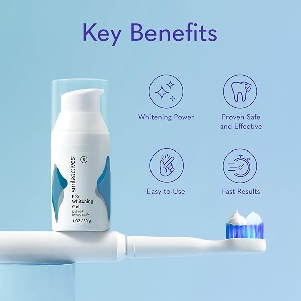 SMILEACTIVES TEETH WHITENING GEL FOR TOOTHPASTE WITH CLINICAL-GRADE HYDROGEN PEROXIDE, TOOTH STAIN REMOVER FOR WHITE TEETH, DENTIST QUALITY PRO WHITENING GEL TO REMOVE COFFEE STAINS, 2 OZ BOTTLE
