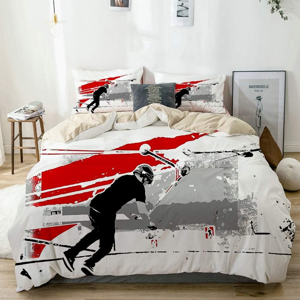 MOTINE Duvet Cover Sheet Set,Beige,Spinning The Deck - Tail-Whip Scooter Stunt,Soft Microfiber Bedding Set-3 Piece Set,King