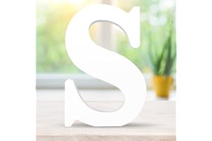CUXFLS 6 Inch 3D White Wooden Letters, Unfinished Wood Alphabet for Letter Board - Wall Decor - DIY - Painted - Educational - Home Wall Decoration (Letter S)
