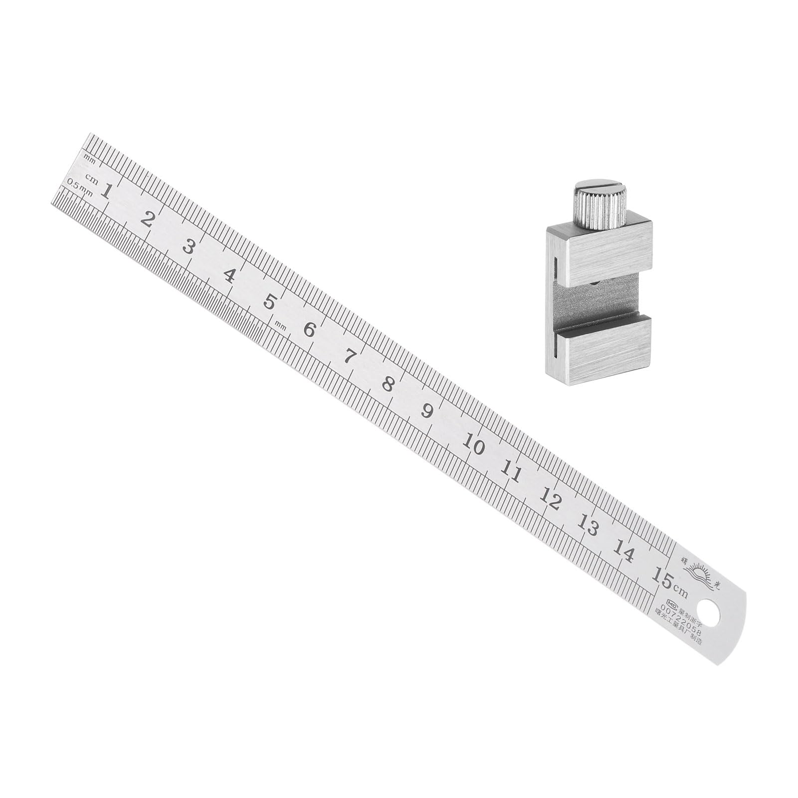 Kozelo Stainless Steel Ruler - [15cm/6 Inch] Double Reading Measuring Tools with 20mm Scriber Block for Architectural Design Use | Silver Tone