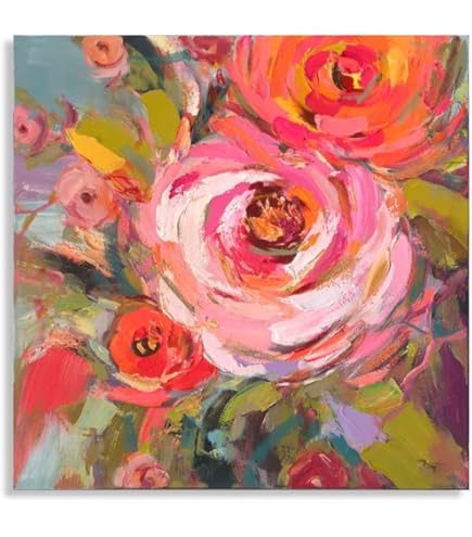 Amazon.com: ZNZ Floral Canvas Wall Art, Pink and Blue Flowers in