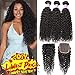 Flady Brazilian Virgin Kinky Curly Hair Bundles with Closure (16 18 20+14inch) 10a Unprocessed Brazilian Curly Weave Human Hair 3 Bundles with Closure