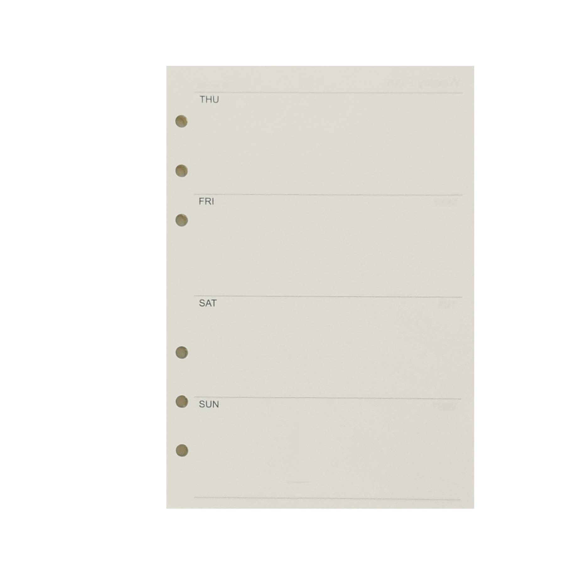 Zelten Refills/Loose Leaves for A5 Cover Ring Binder/Personal Organiser/Planner(A5 6 Holes, Weekly Plan)