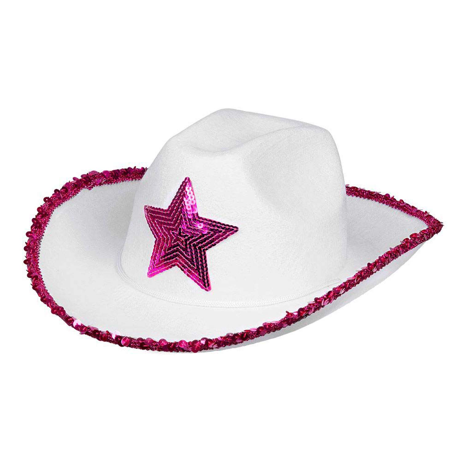 Boland 10203615 54376 Rodeo Star Adults, Cowboy Hat with Sequins, Cowgirl, Carnival, Halloween, Theme Party, Pink-White, Standard Size