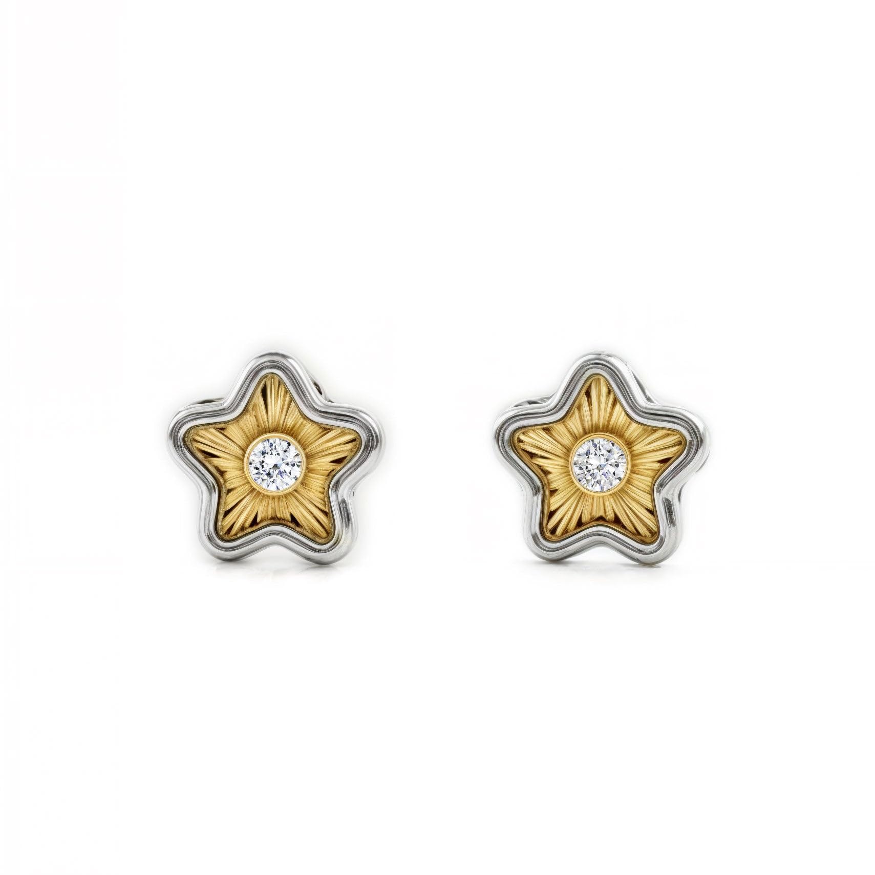 9ct 2 Colour Gold Star with zircon Children's Earrings