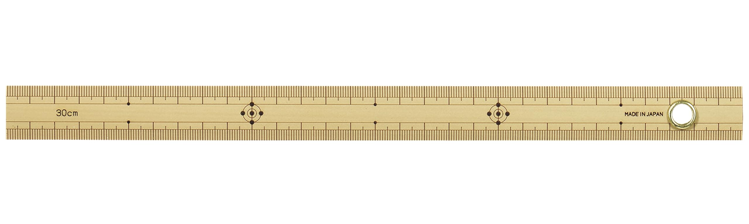 Shinwa Sokutei Bamboo Ruler 30cm (Upper and Lower 1mm Pitch) with Eyelet (71760) (Japan Import)