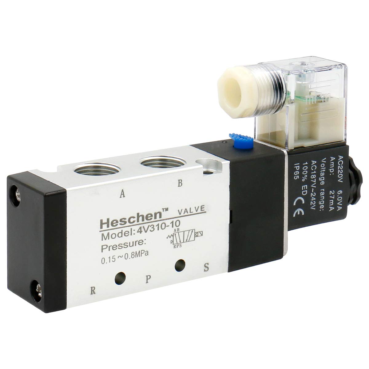 Heschen Electrical Pneumatic Solenoid Valve 4V310-10 220VAC 6.0VA PT3/8 5 Way 2 Position CE