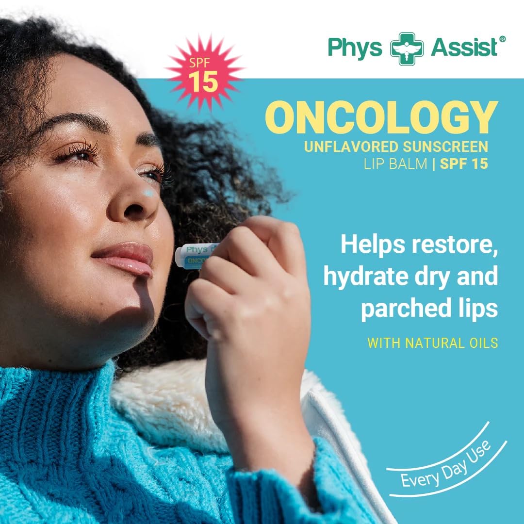 PhysAssist Oncology SPF 15 Lip Balm USDA Organic Unflavored Moisturize, Hydrate & Protect Dry parched lips during Chemo or Radio USDA Organic. 3 Pack
