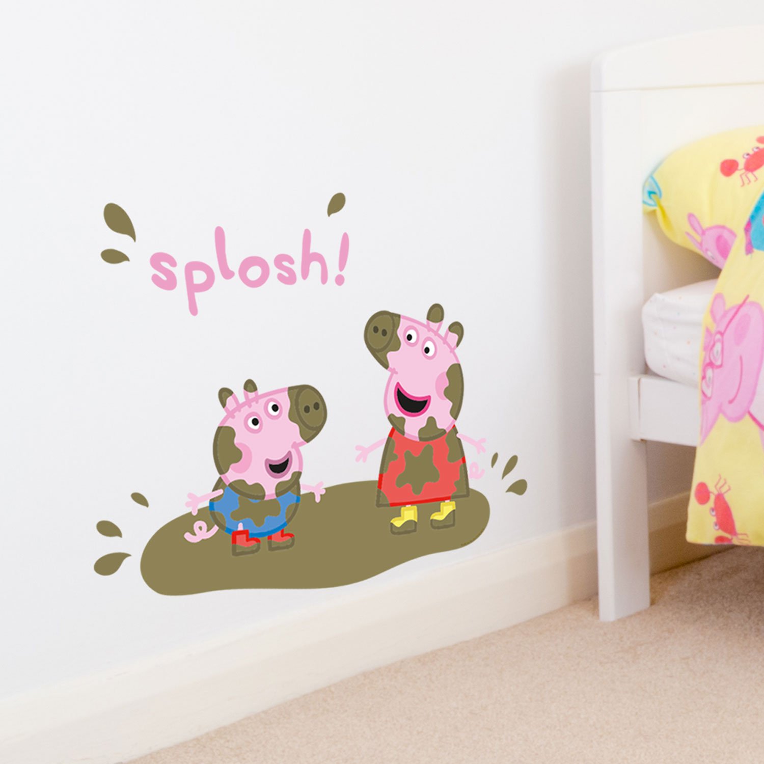 Official Peppa Pig and George Muddy Puddles Splosh Wall Sticker Peppa Pig Room Decor for Bedroom Nursery Playroom Kids Children (Regular Size - Pink)